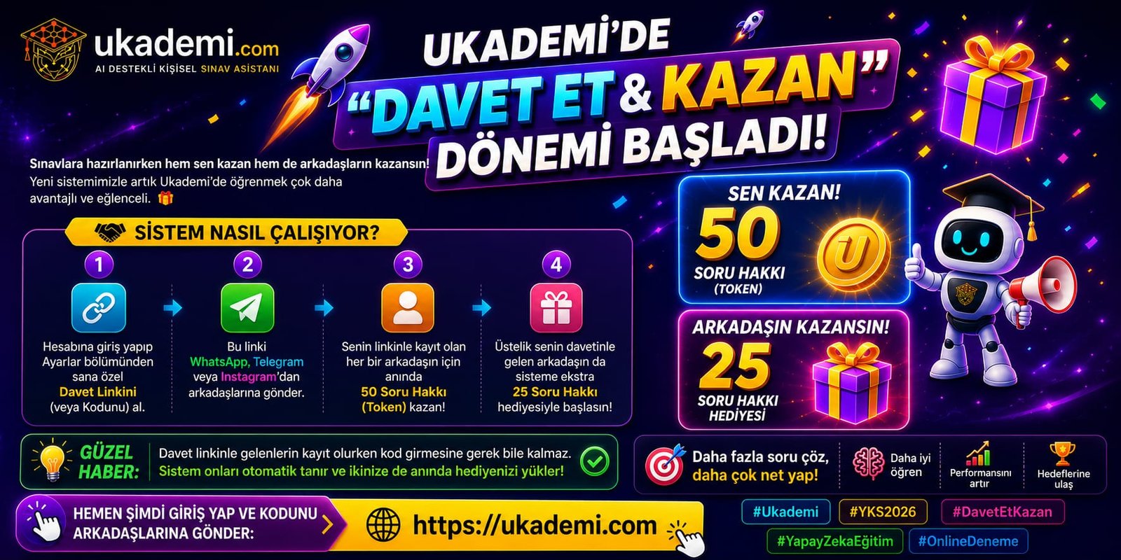 🚀 Ukademi'de "Davet Et & Kazan" Dönemi Başladı! 🚀